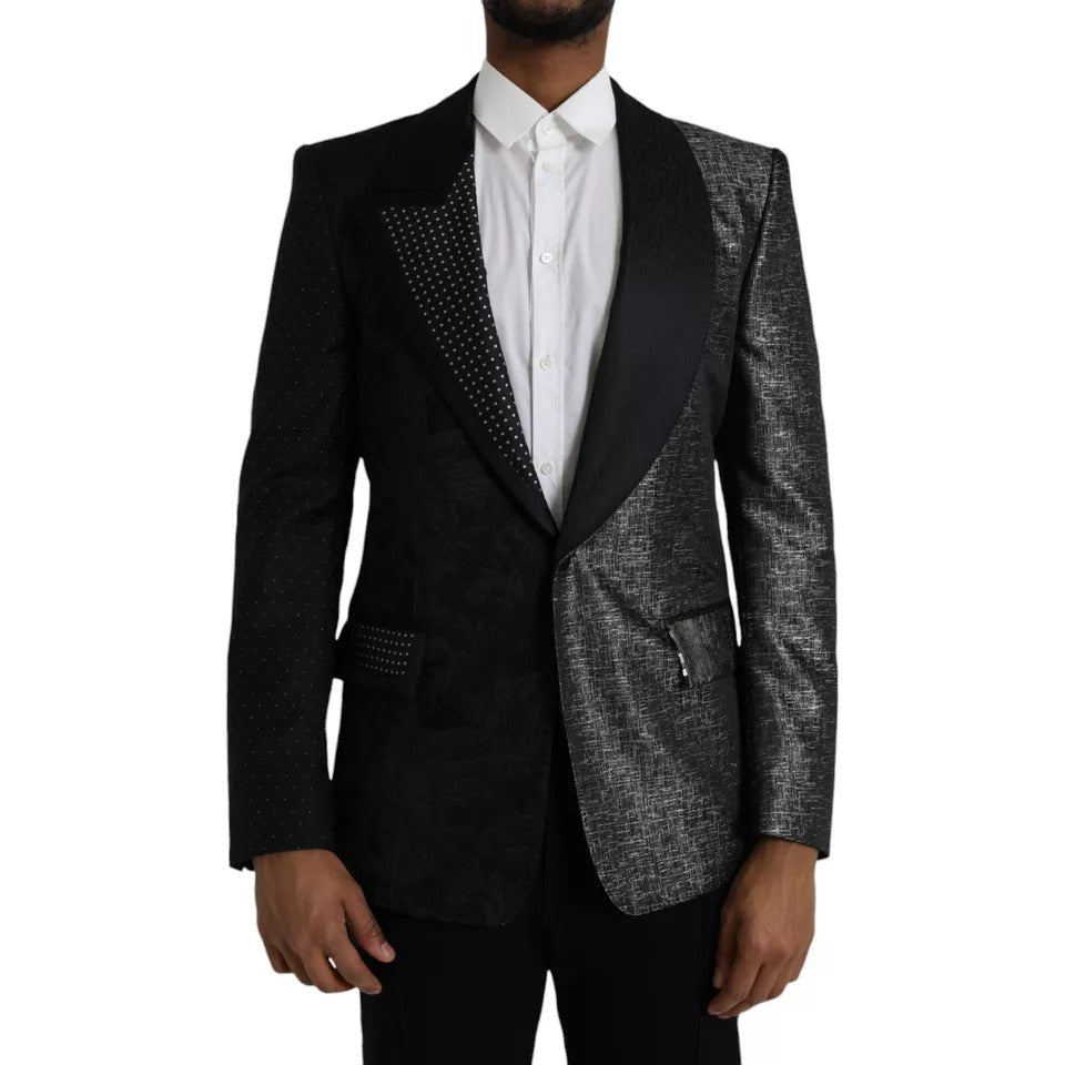 Schwarz-silberner einreihiger Seidenblazer