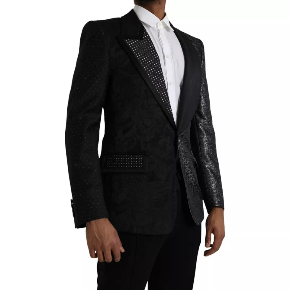Schwarz-silberner einreihiger Seidenblazer