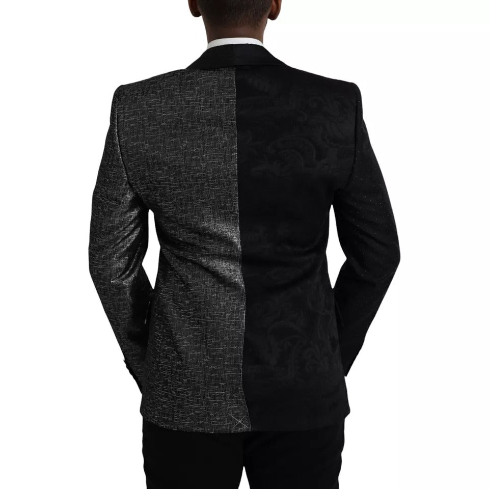 Schwarz-silberner einreihiger Seidenblazer