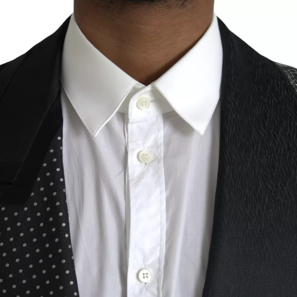 Schwarz-silberner einreihiger Seidenblazer