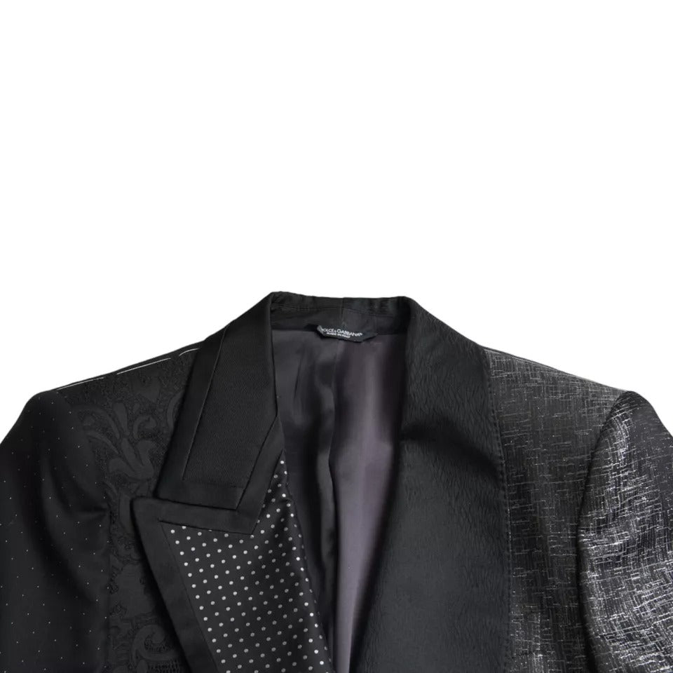 Schwarz-silberner einreihiger Seidenblazer