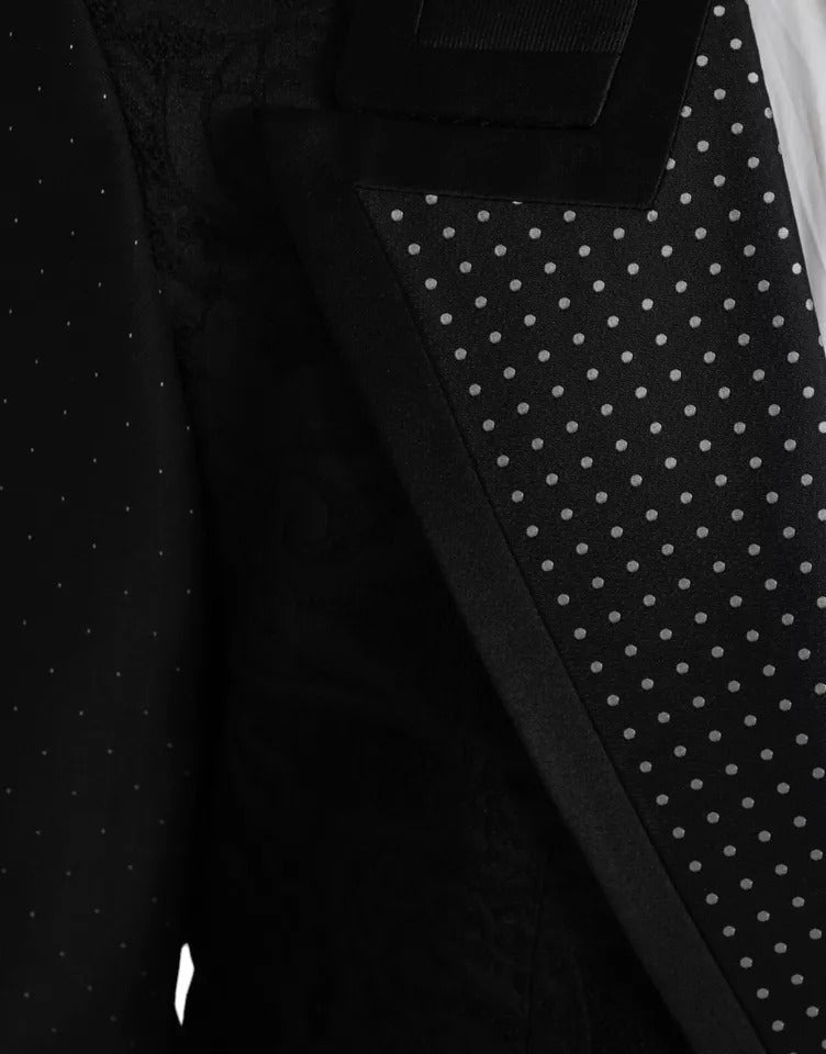Schwarz-silberner einreihiger Seidenblazer