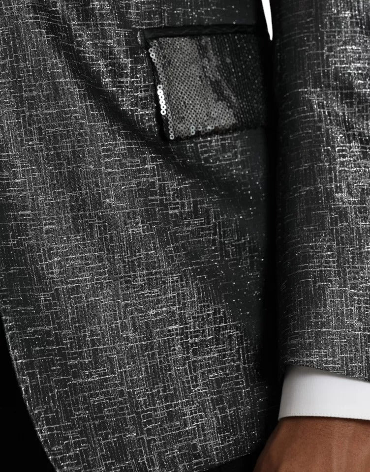 Schwarz-silberner einreihiger Seidenblazer