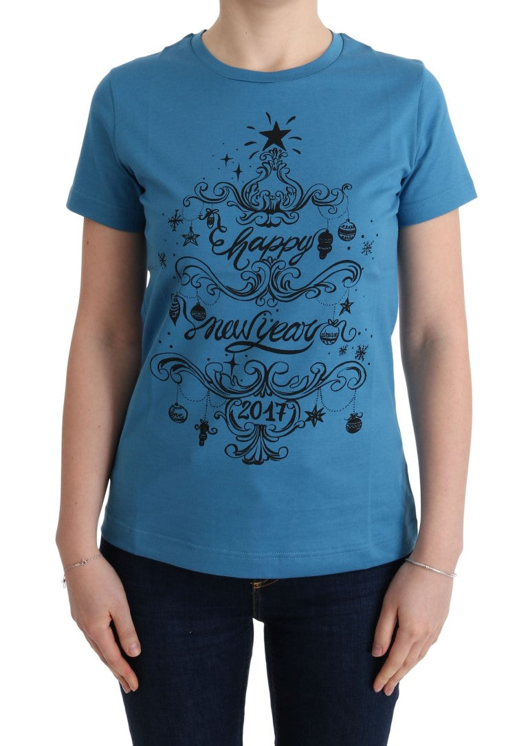 Blaues Baumwoll-T-Shirt mit Motiv 2017