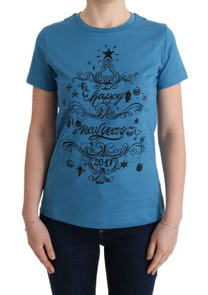 Blaues Baumwoll-T-Shirt mit Motiv 2017