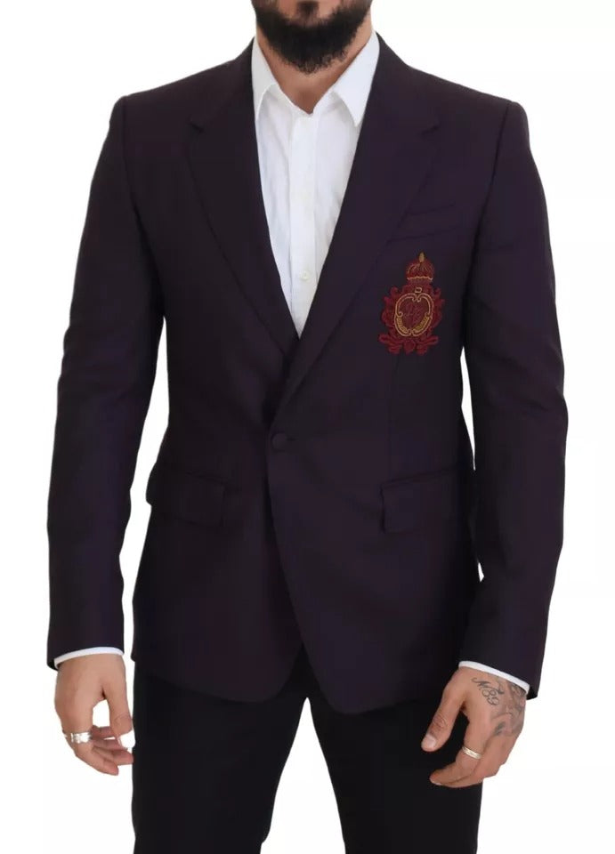 Lilafarbener einreihiger Wollblazer mit Logo