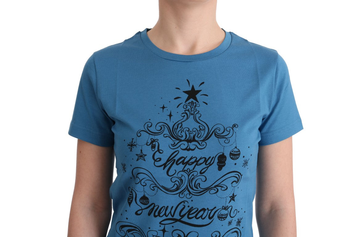 Blaues Baumwoll-T-Shirt mit Motiv 2017