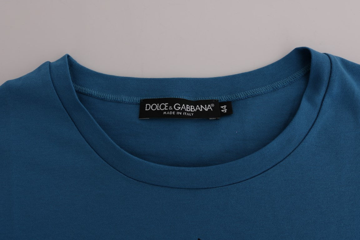 Blaues Baumwoll-T-Shirt mit Motiv 2017