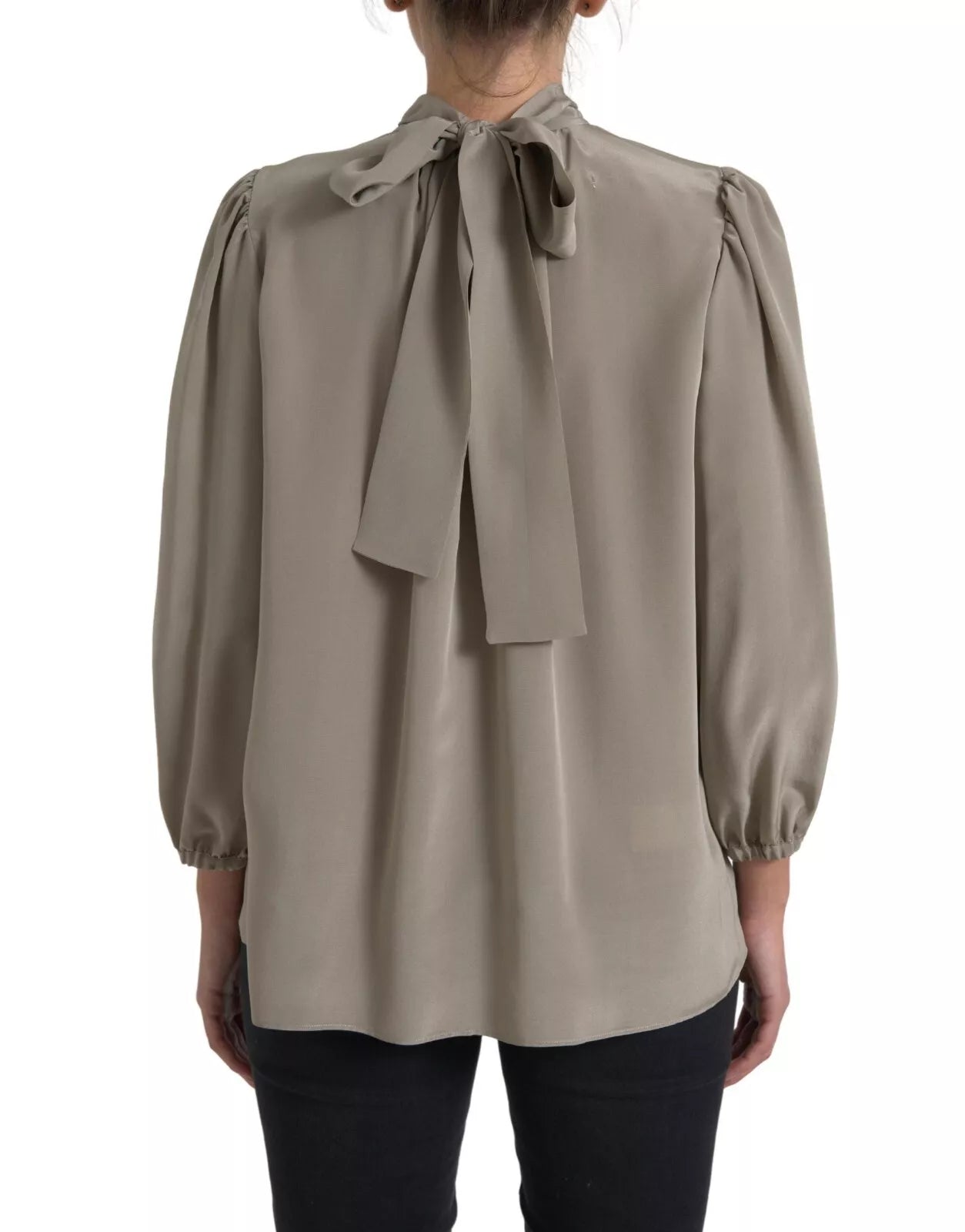 Graue Bluse mit Stehkragen und langen Ärmeln