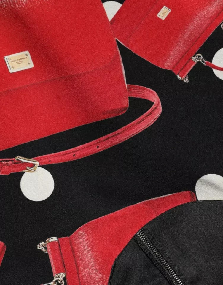 Schwarzes ausgestelltes Midikleid mit Sicily-Taschen-Print