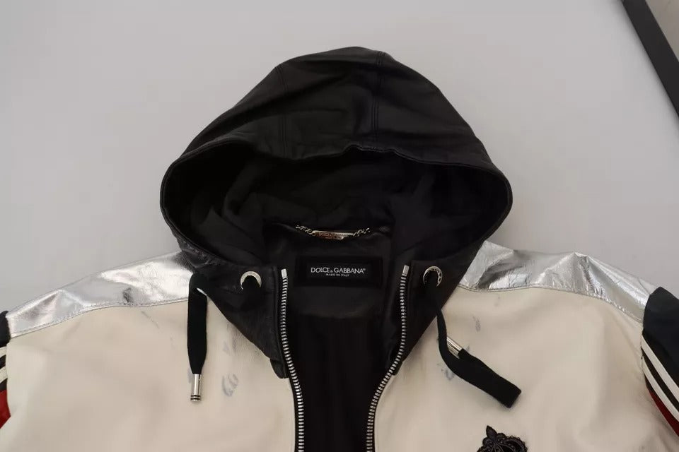 Schwarze Blousonjacke aus Leder mit Kapuze