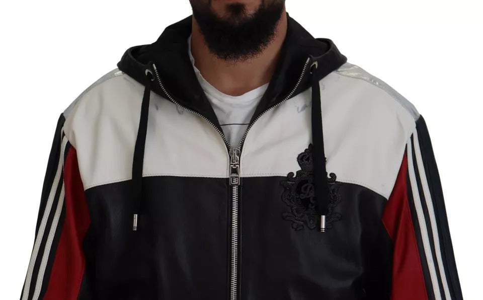 Schwarze Blousonjacke aus Leder mit Kapuze