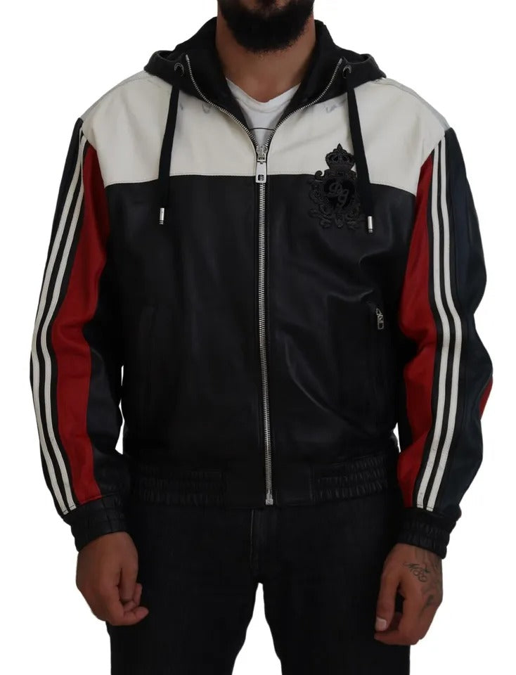 Schwarze Blousonjacke aus Leder mit Kapuze