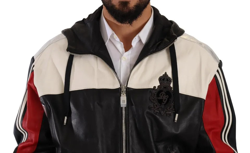 Schwarze Blousonjacke aus Leder mit Kapuze