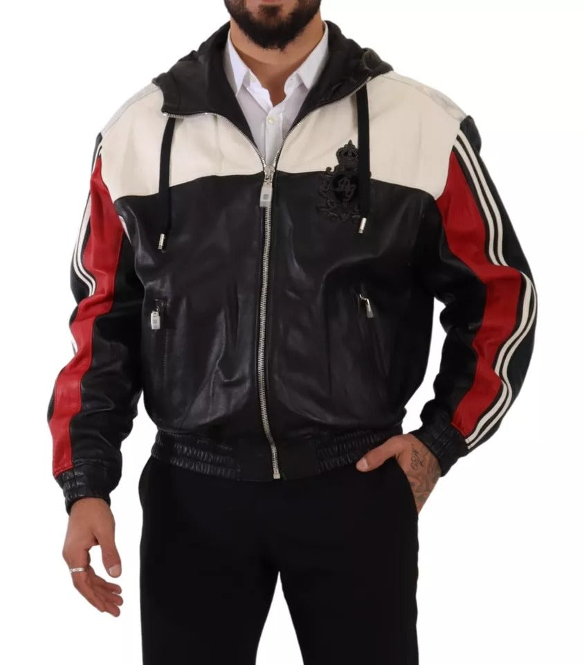 Schwarze Blousonjacke aus Leder mit Kapuze