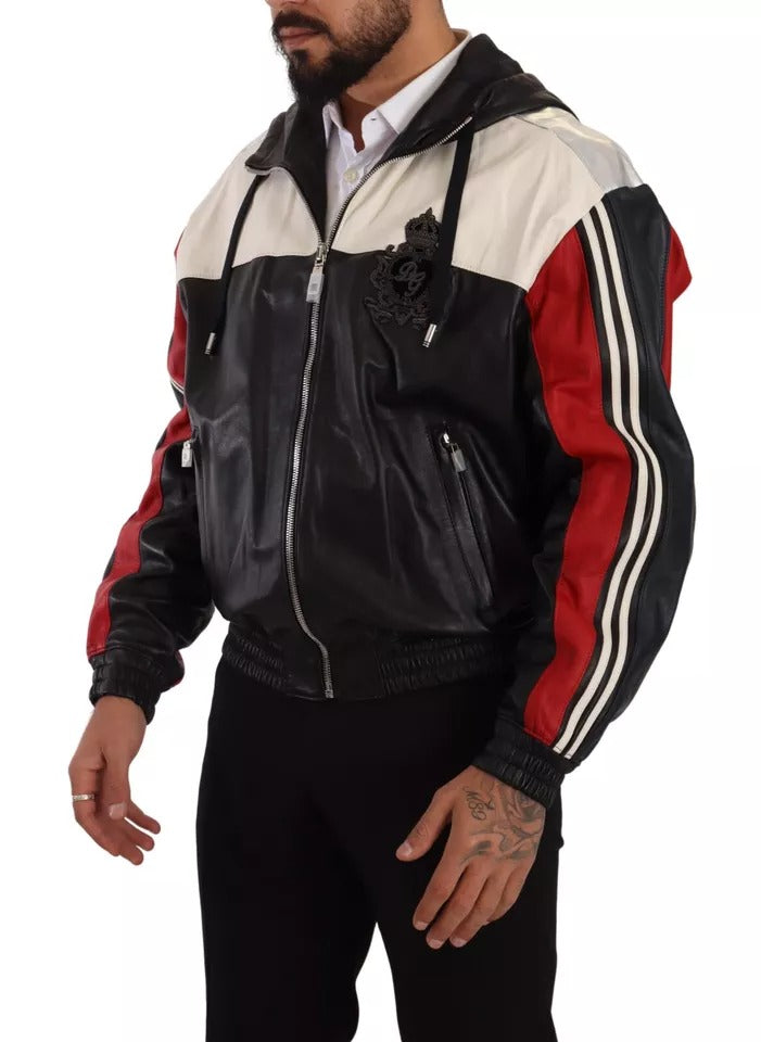 Schwarze Blousonjacke aus Leder mit Kapuze