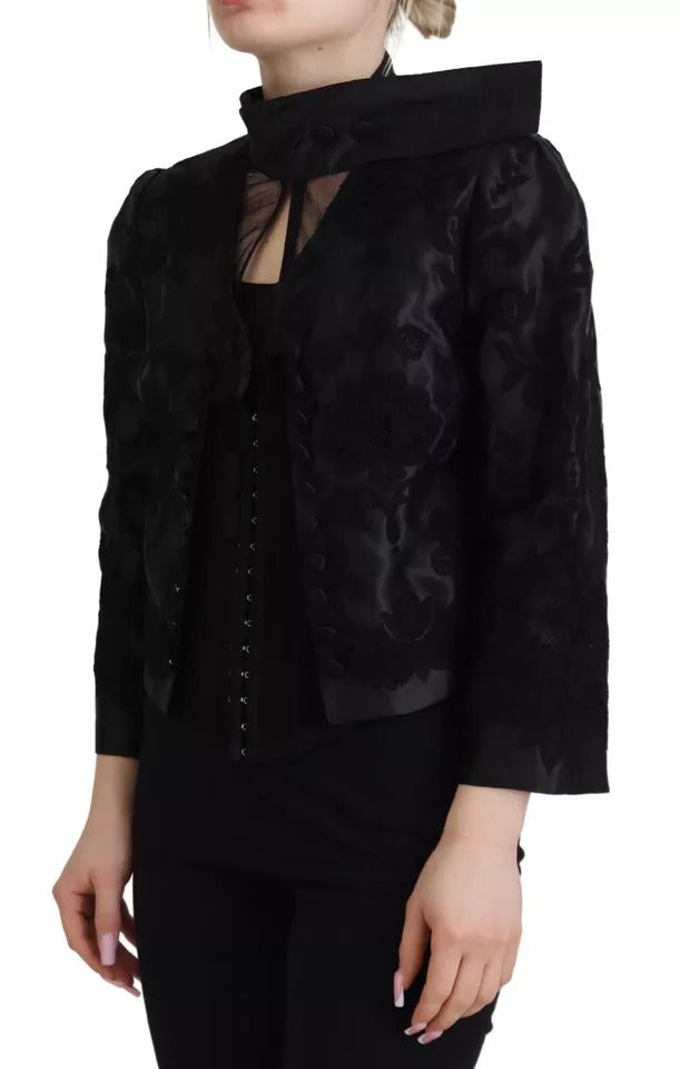 Schwarzes Spitzenkorsett aus transparenter Organza-Seidenjacke