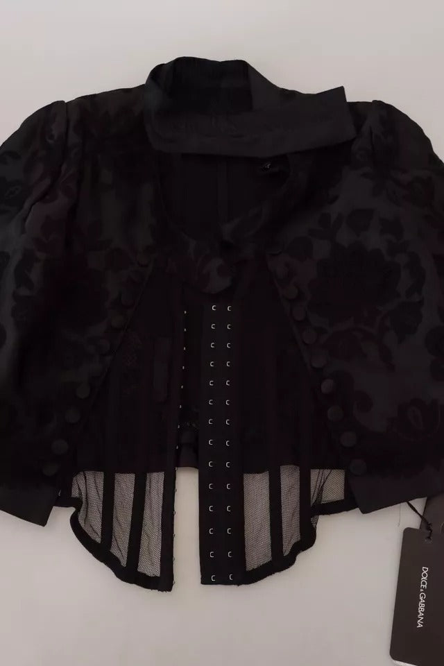 Schwarzes Spitzenkorsett aus transparenter Organza-Seidenjacke
