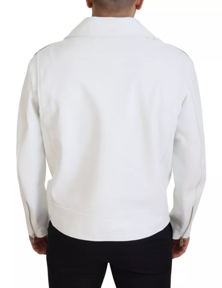 Weiße Bikerjacke aus Leder mit Reißverschluss