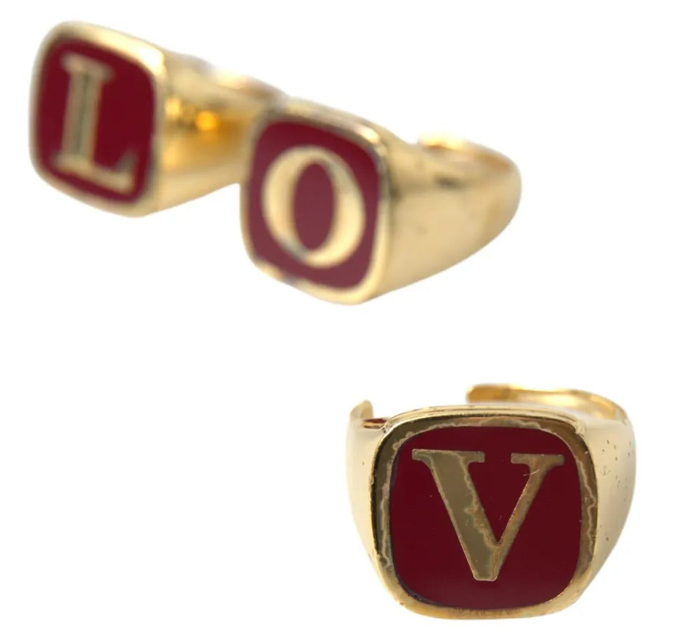 Goldfarbenes Messing-Set mit 3 Ringen aus Emaille „LOVE“