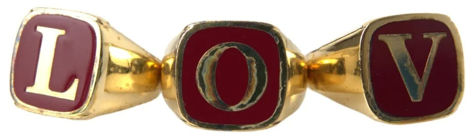Goldfarbenes Messing-Set mit 3 Ringen aus Emaille „LOVE“
