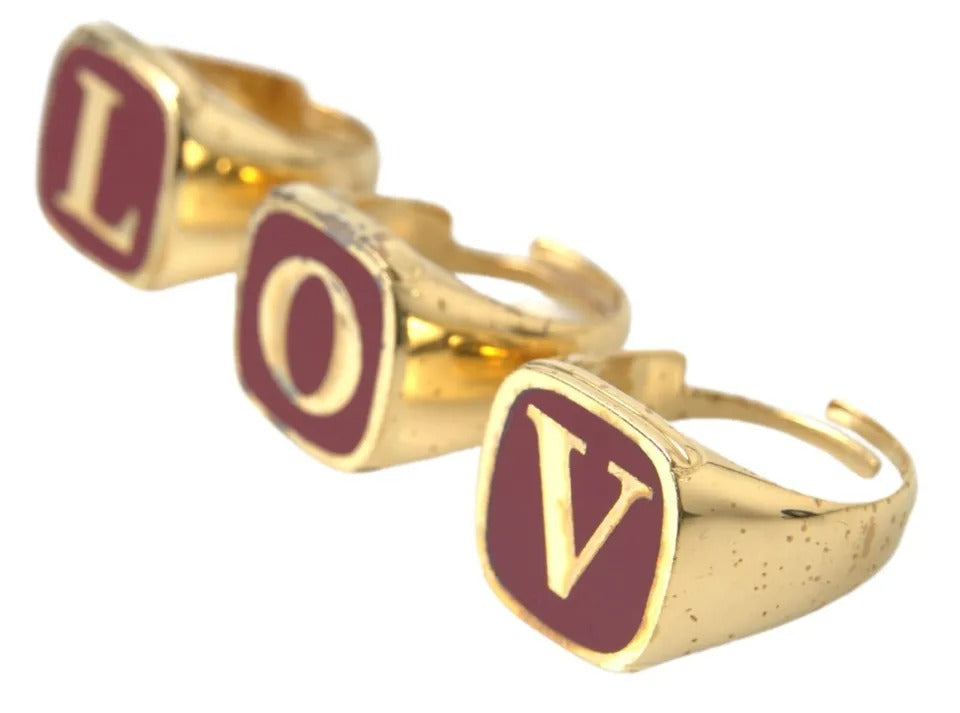 Goldfarbenes Messing-Set mit 3 Ringen aus Emaille „LOVE“