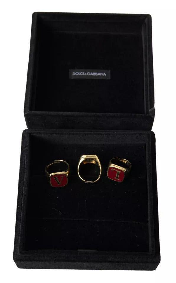 Goldfarbenes Messing-Set mit 3 Ringen aus Emaille „LOVE“