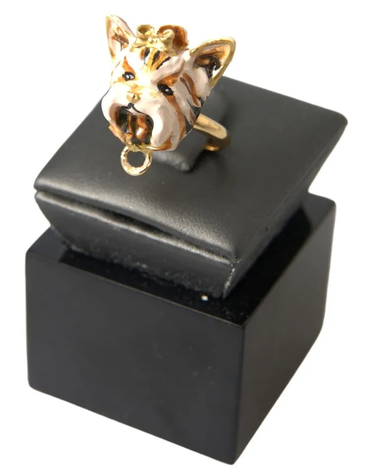 Gold Messing Harz Beige Hund Haustier Accessoire Ring