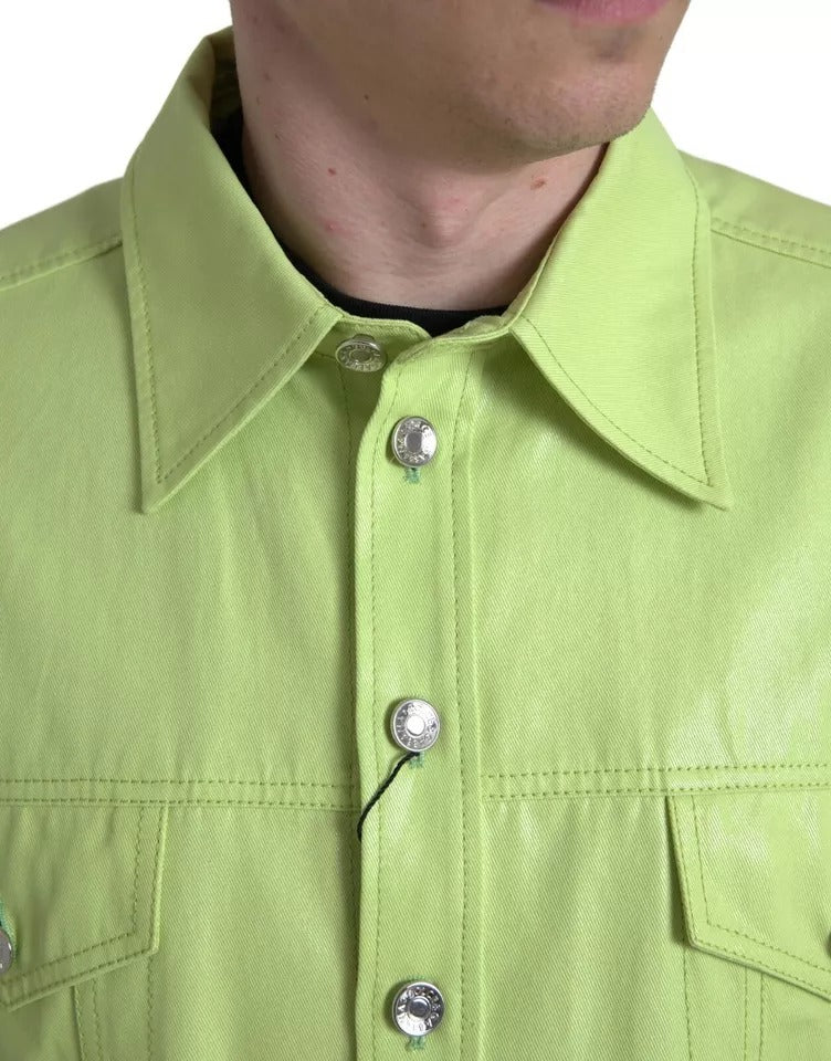 Grünes, lässiges Button-Down-Hemd aus Baumwolle mit Kragen