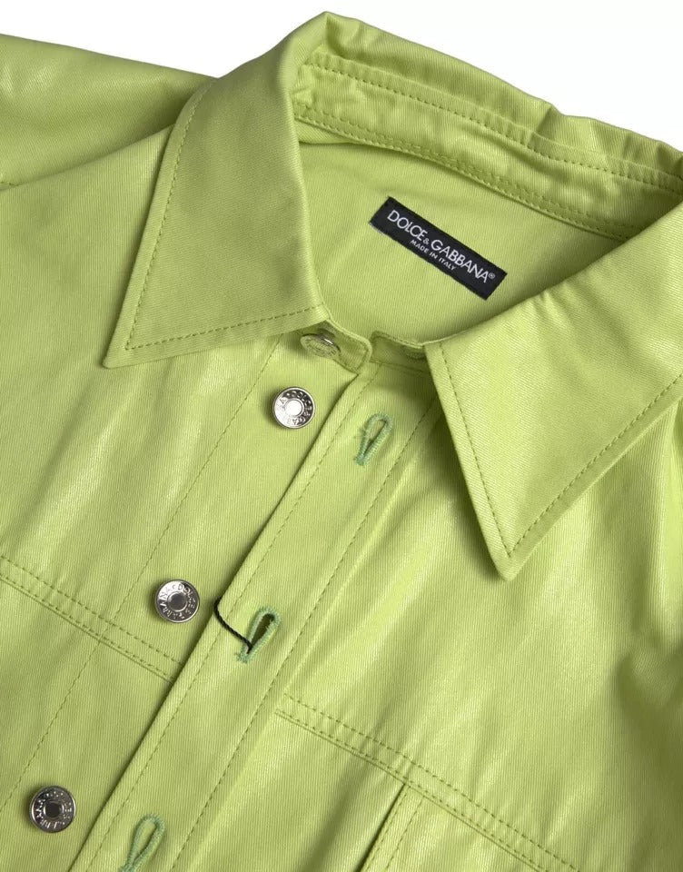 Grünes, lässiges Button-Down-Hemd aus Baumwolle mit Kragen