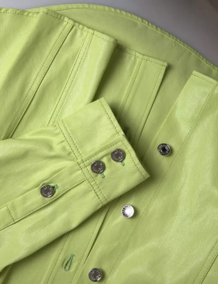 Grünes, lässiges Button-Down-Hemd aus Baumwolle mit Kragen