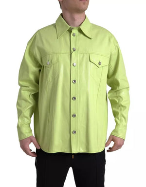 Grünes, lässiges Button-Down-Hemd aus Baumwolle mit Kragen