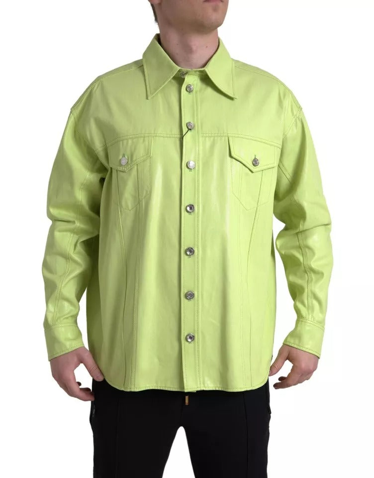 Grünes, lässiges Button-Down-Hemd aus Baumwolle mit Kragen