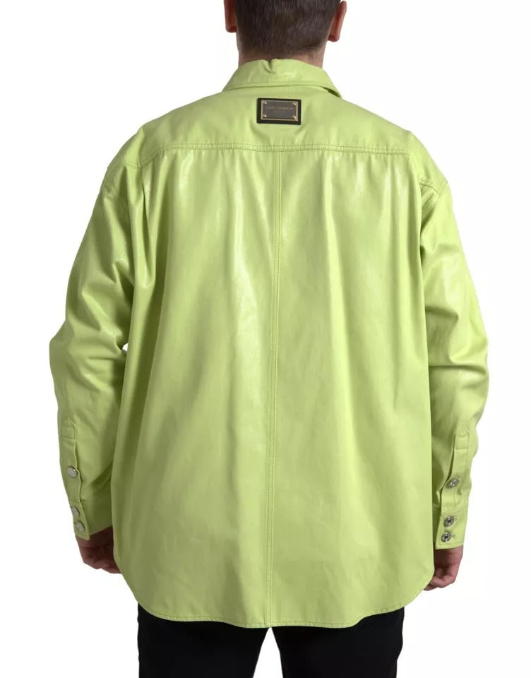 Grünes, lässiges Button-Down-Hemd aus Baumwolle mit Kragen