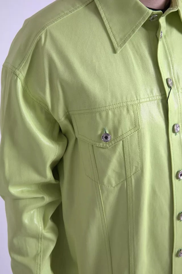 Grünes, lässiges Button-Down-Hemd aus Baumwolle mit Kragen