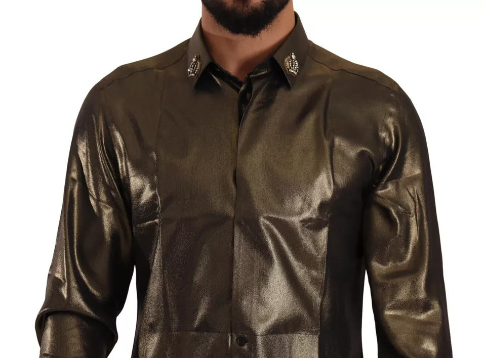 Seidenoberhemd mit DG-Stickerei und Krone in Metallic-Gold
