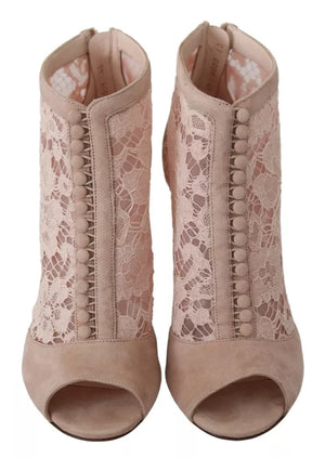 Beige Spitze Wildleder Peep Toe Ankle Boots Schuhe