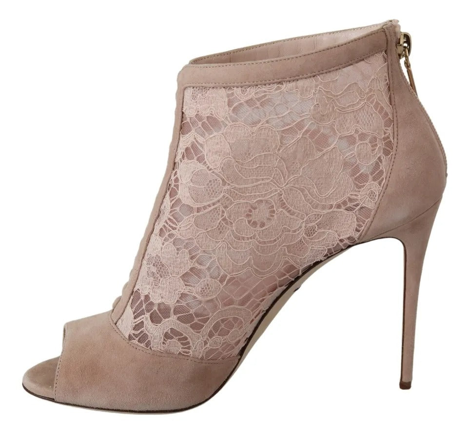 Beige Spitze Wildleder Peep Toe Ankle Boots Schuhe