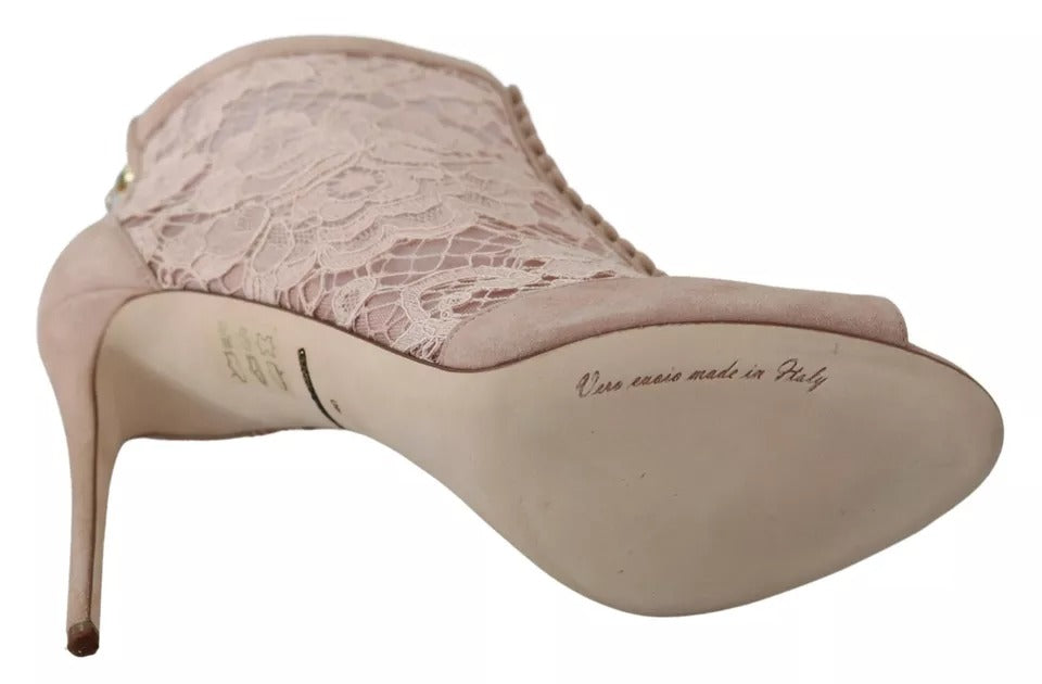 Beige Spitze Wildleder Peep Toe Ankle Boots Schuhe