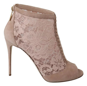 Beige Spitze Wildleder Peep Toe Ankle Boots Schuhe