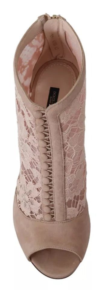 Beige Spitze Wildleder Peep Toe Ankle Boots Schuhe