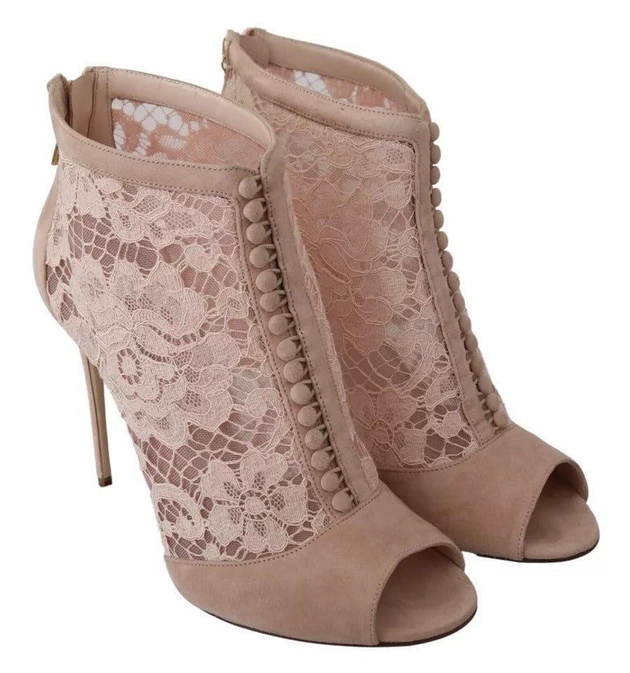 Beige Spitze Wildleder Peep Toe Ankle Boots Schuhe