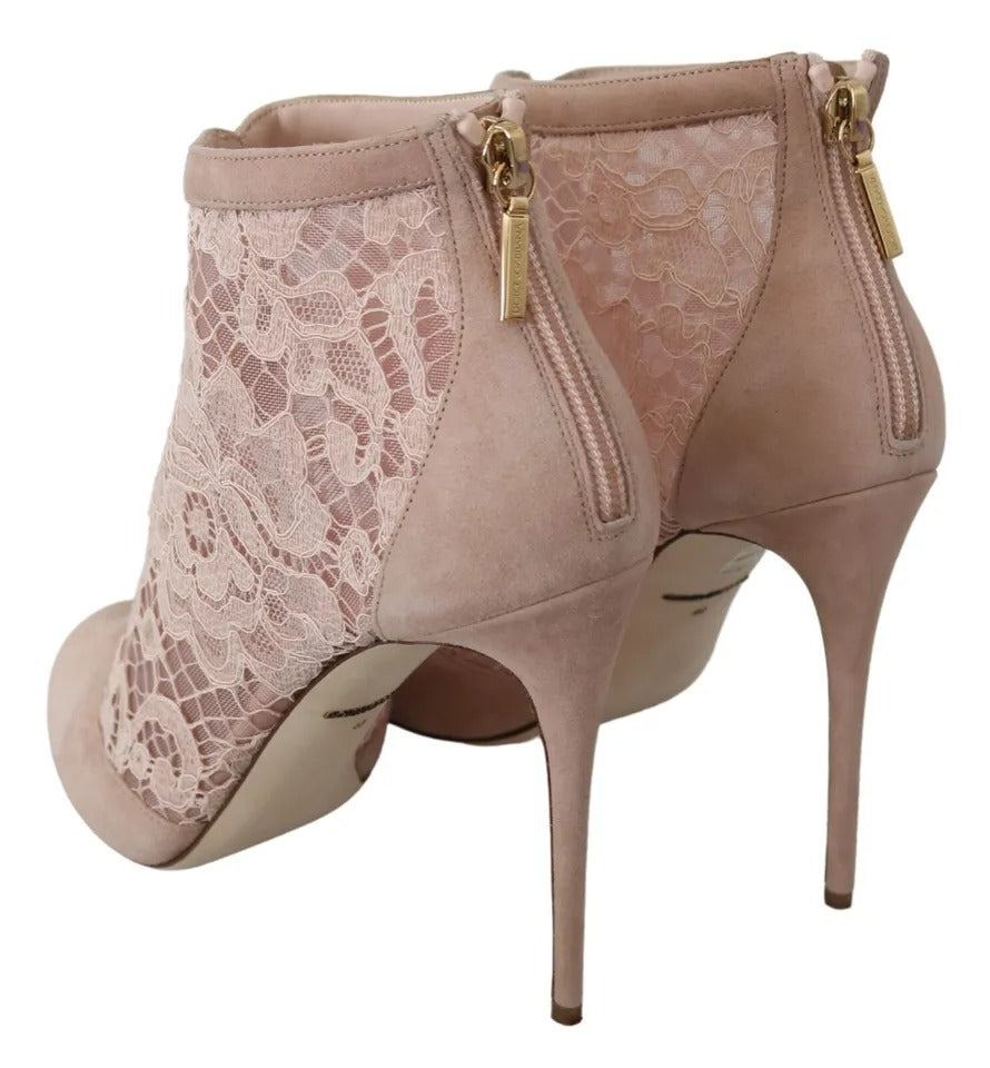 Beige Spitze Wildleder Peep Toe Ankle Boots Schuhe
