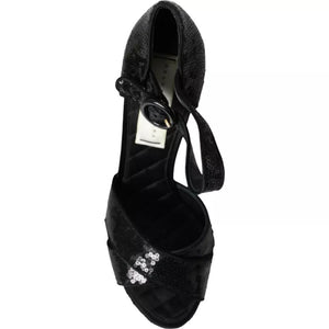 Schwarze Pailletten Knöchelriemen Heels Sandalen Schuhe