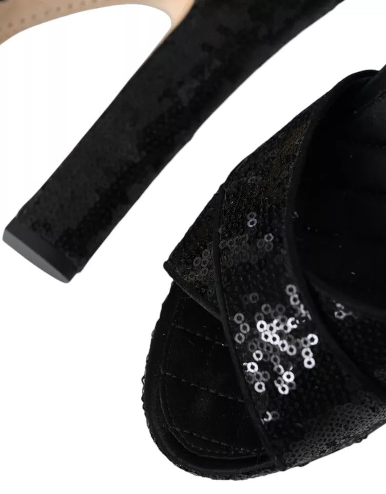 Schwarze Pailletten Knöchelriemen Heels Sandalen Schuhe