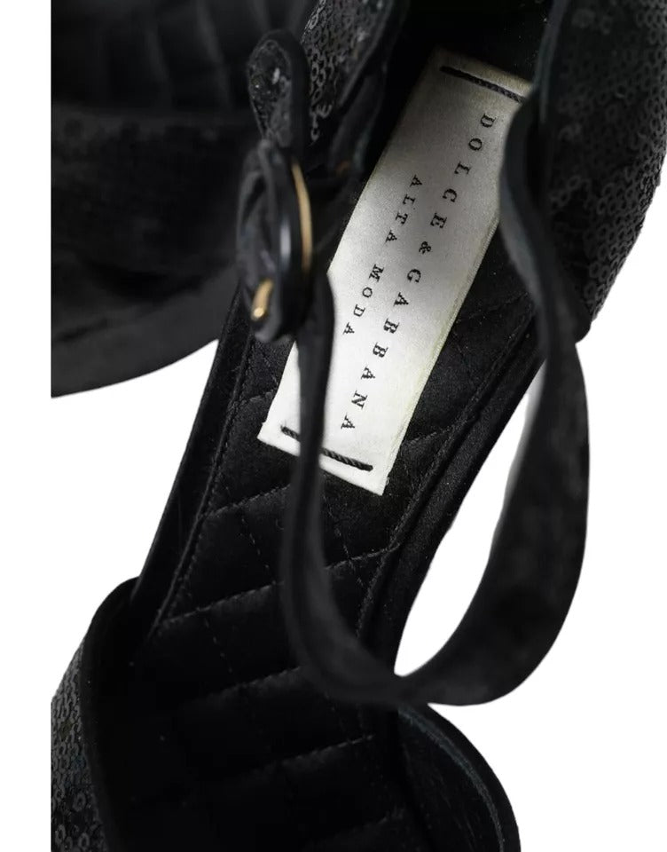 Schwarze Pailletten Knöchelriemen Heels Sandalen Schuhe