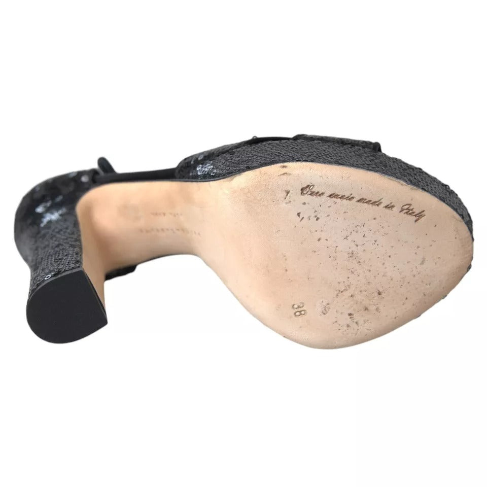 Schwarze Pailletten Knöchelriemen Heels Sandalen Schuhe