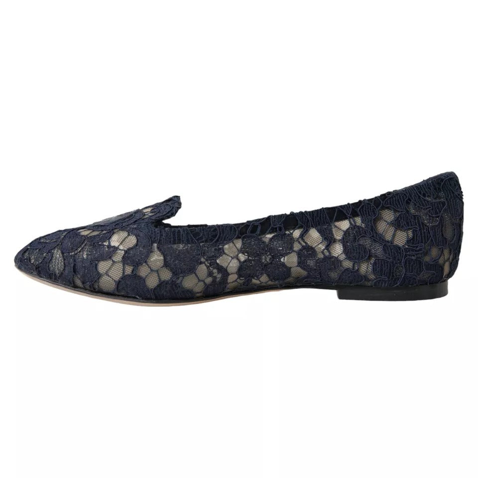 Dunkelblaue Taormina Slipper mit Spitze
