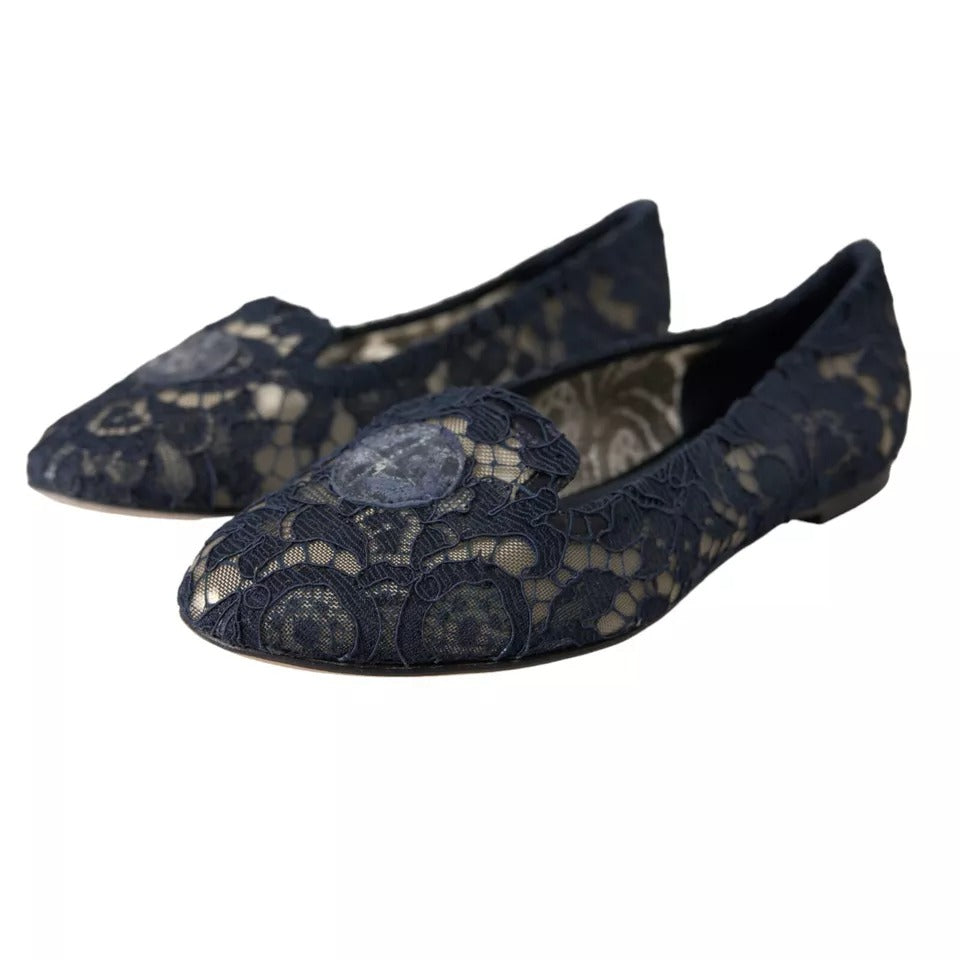 Dunkelblaue Taormina Slipper mit Spitze