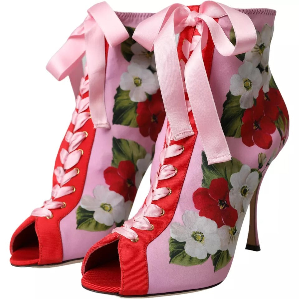Mehrfarbige Jersey-Stretch-Stiefel mit offenen Zehen und Absätzen